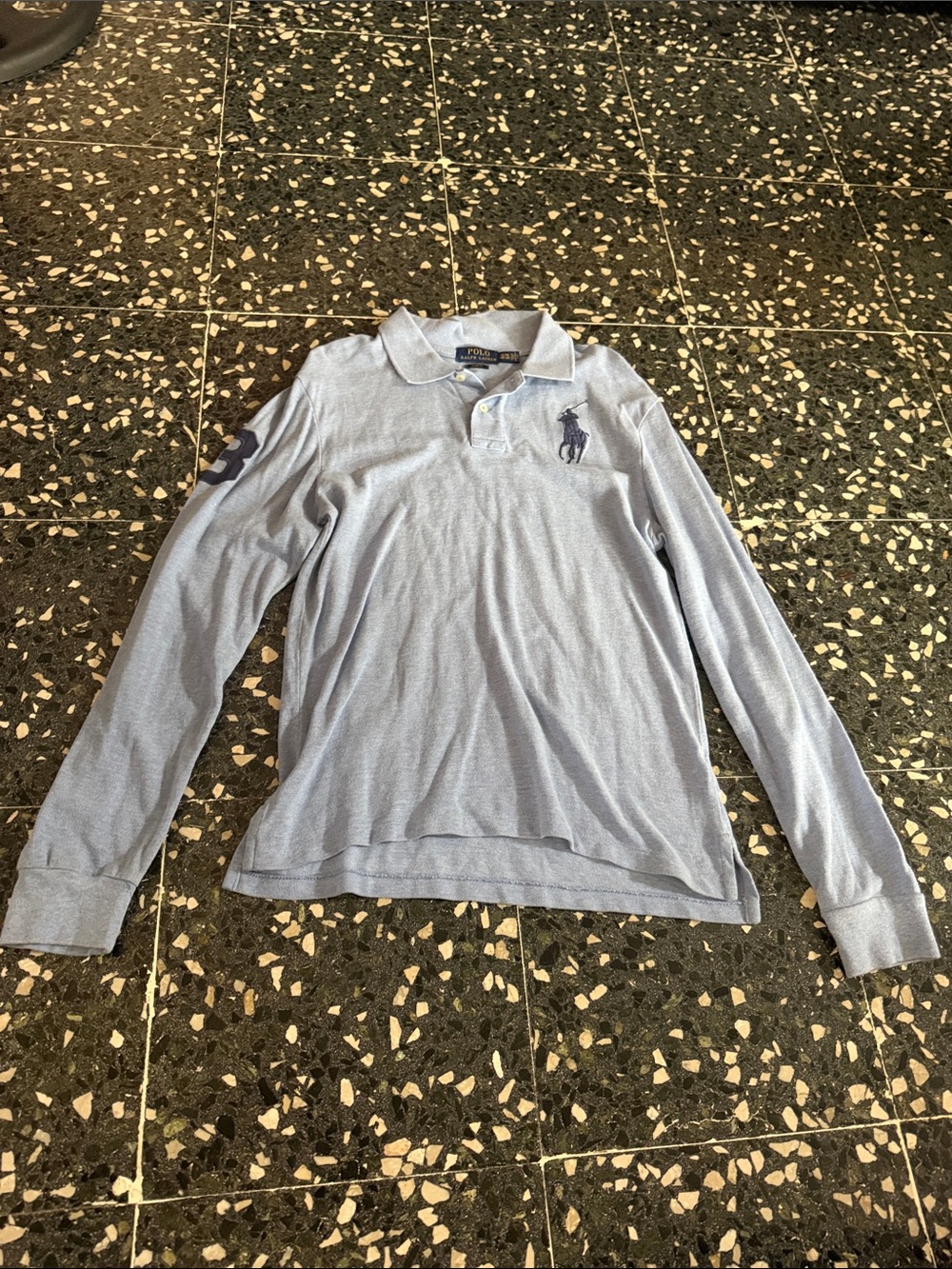 Ralph Lauren Long-Sleeve Polo in Pale Blue with Navy Pony